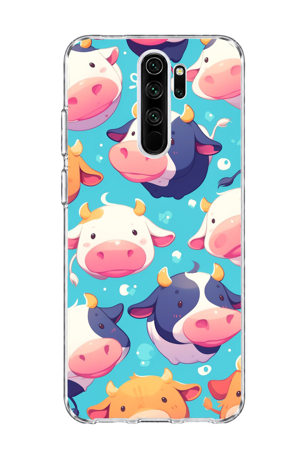 Redmi Note 8 Pro Compatible Cute Cow Printed Transparent Phone Case
