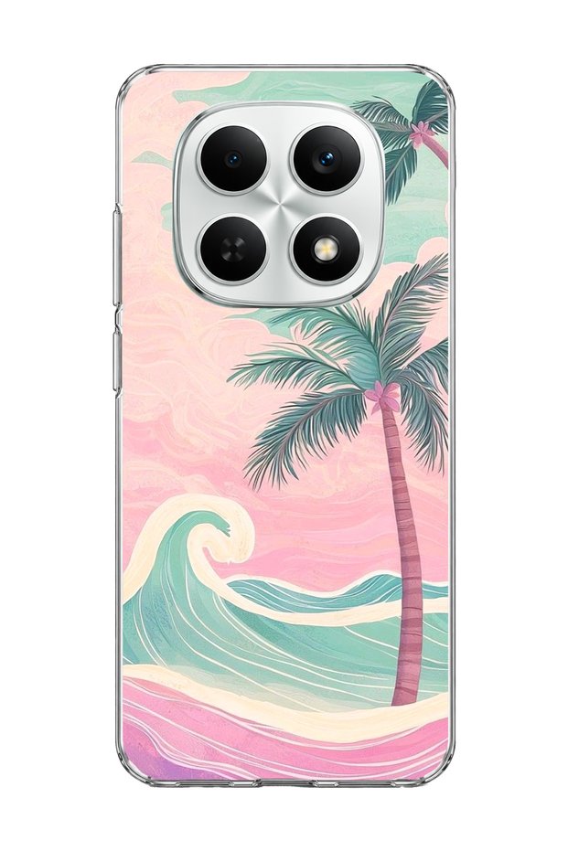 Redmi Note 15 4g Compatible Pastel Palm Tree Wave Printed Transparent Phone Case