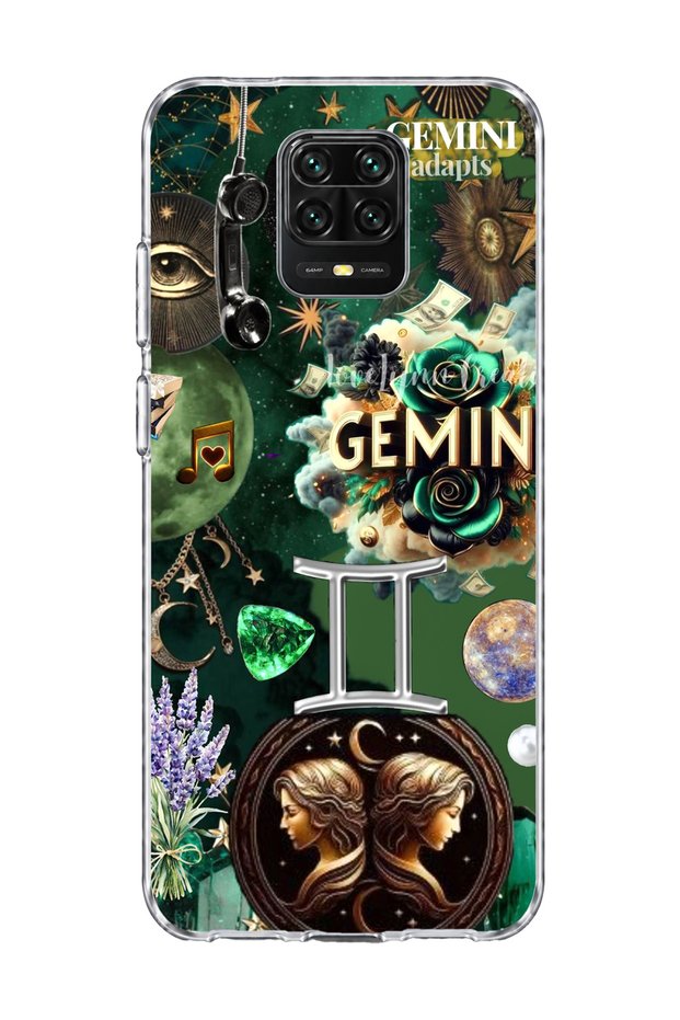 Redmi Note 9 Pro Compatible Gemini Zodiac Sign Printed Transparent Phone Case