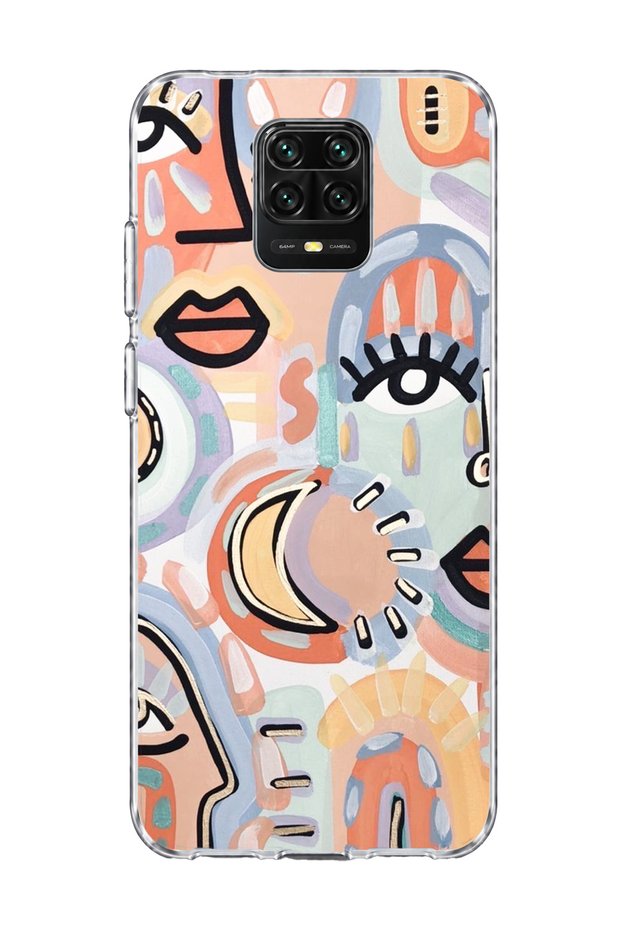 Redmi Note 9 Pro Compatible Abstract Face and Eye Printed Transparent Phone Case