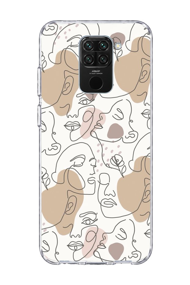 Redmi Note 9 Compatible Single Line Women's Face Printed Transparent Phone Case