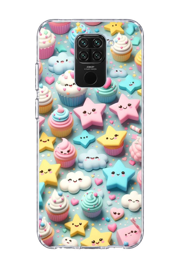 Redmi Note 9 Compatible Pastel Cake Star Printed Transparent Phone Case