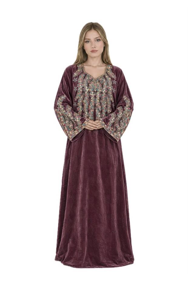 Velvet Ladies Embroidered Jalabiya Dress Abaya - Velvet Women's Embroidered Jalabiya Dress