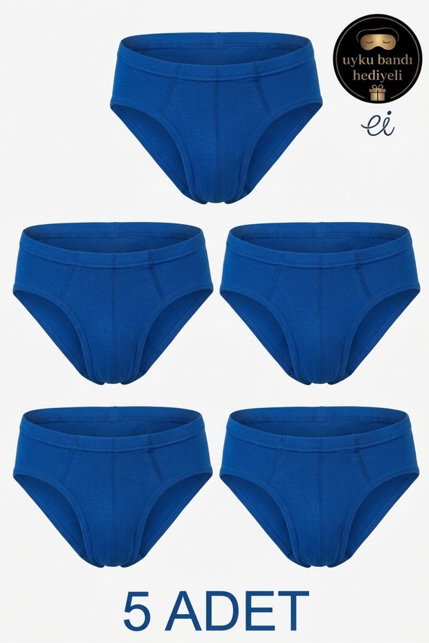 5-Pack Saks Blue 100% Cotton Boys' Underpants - Cotton Slip Underwear - Special Production Sleep Band with Gift
