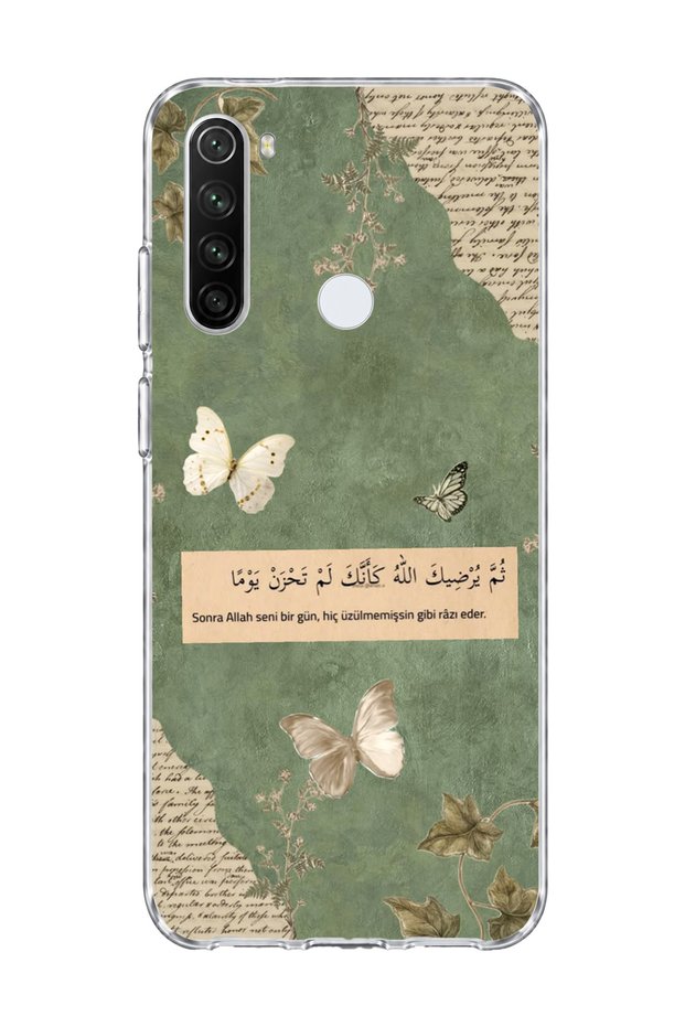 Redmi Note 8 Compatible Green Butterfly Verse Printed Transparent Phone Case