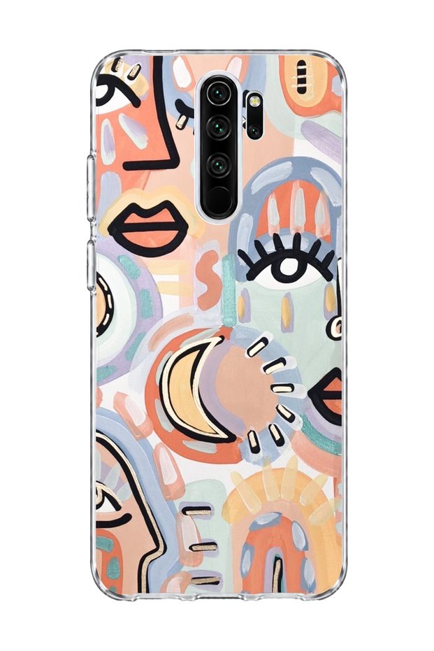 Redmi Note 8 Pro Compatible Abstract Face and Eye Printed Transparent Phone Case