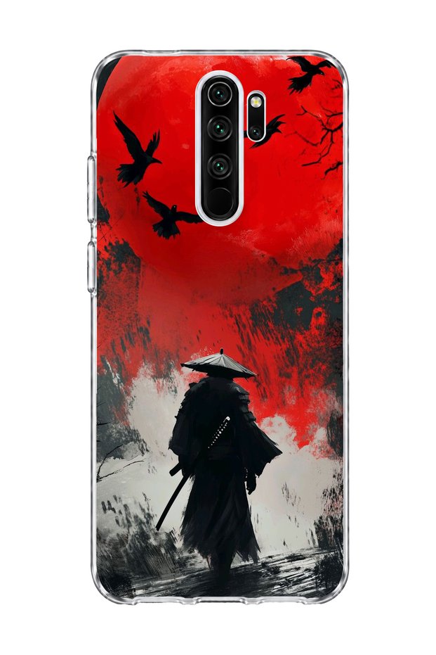 Redmi Note 8 Pro Compatible Samurai Red Sun Crow Printed Transparent Phone Case