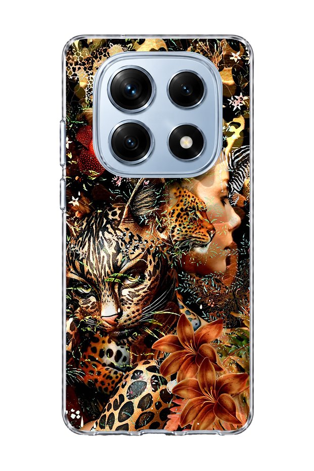Redmi Note 14 Pro 4g Compatible Leopard Gold Collage Printed Transparent Phone Case