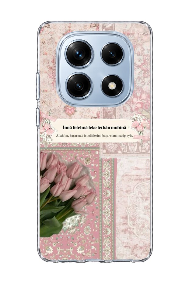 Redmi Note 14 Pro 4g Compatible Pink Tulip Prayer Printed Transparent Phone Case