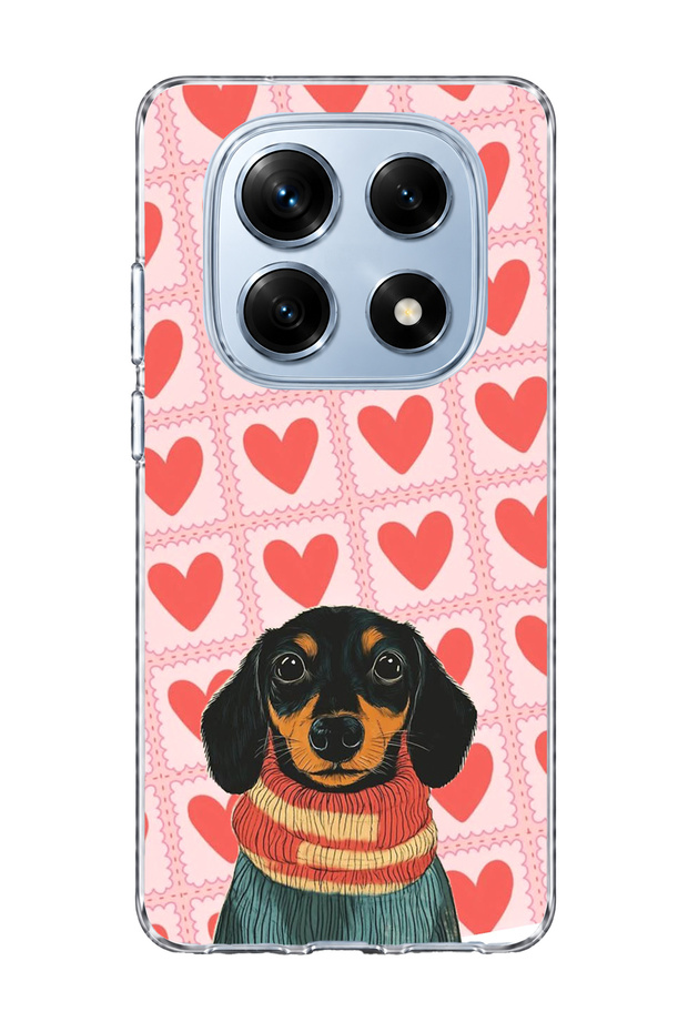 Redmi Note 14 Pro 4g Compatible Sausage Dog Red Heart Printed Transparent Phone Case