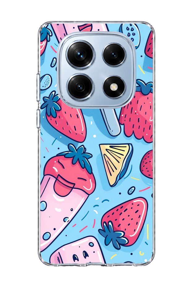 Redmi Note 14 Pro 4g Compatible Strawberry Ice Cream Blue Printed Transparent Phone Case