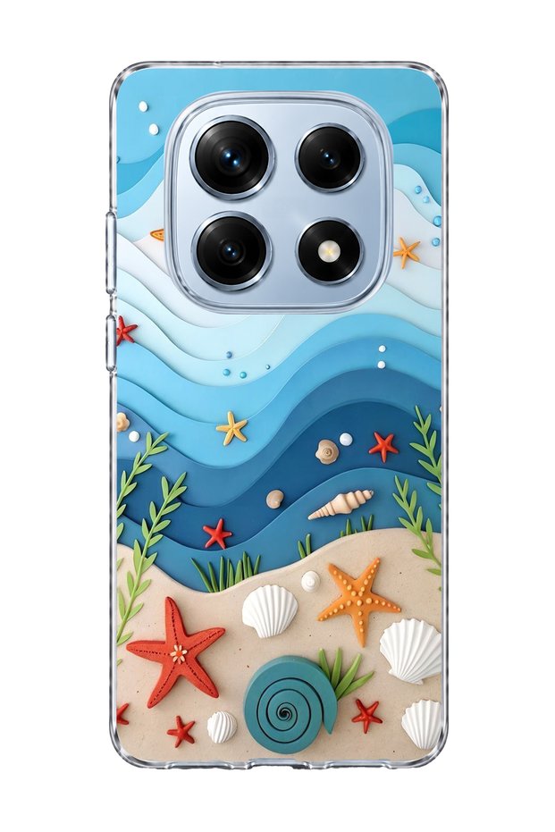 Redmi Note 14 Pro 4g Compatible Blue Wave Starfish Printed Transparent Phone Case
