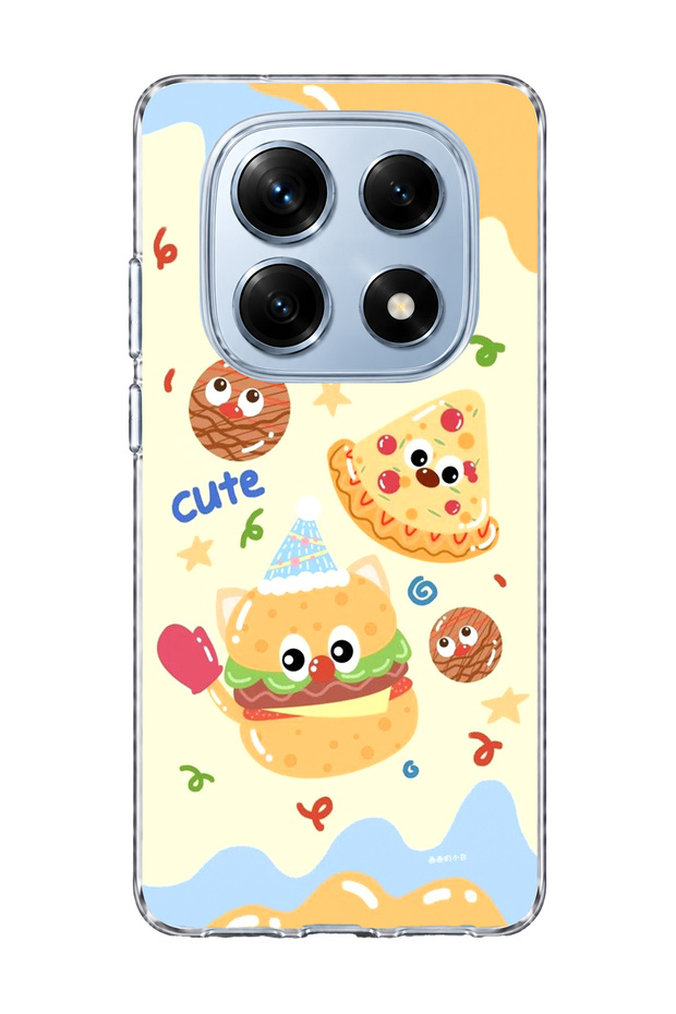 Redmi Note 14 Pro 4g Compatible Cute Hamburger Pizza Printed Transparent Phone Case