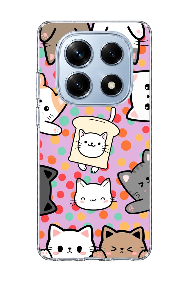 Redmi Note 14 Pro 4g Compatible Cats Polka Dot Purple Printed Transparent Phone Case