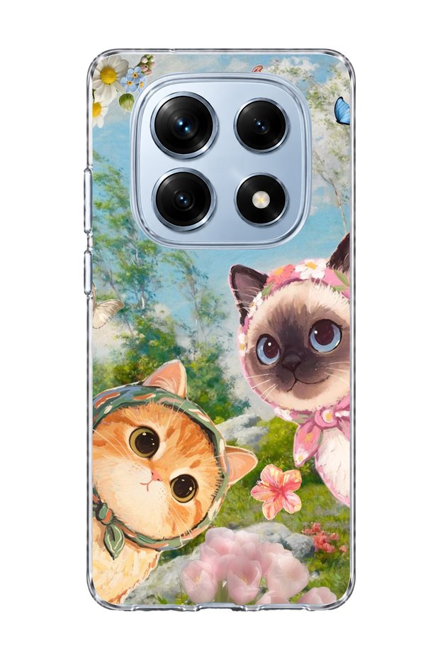 Redmi Note 14 Pro 4g Compatible Scarf-Cats Spring Printed Transparent Phone Case
