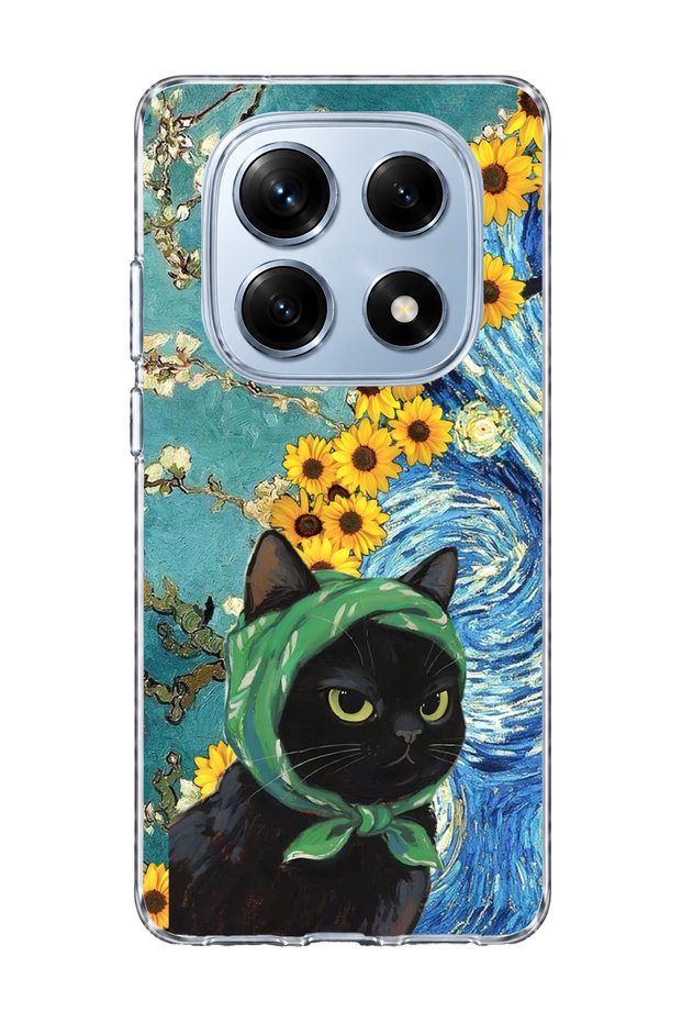 Redmi Note 14 Pro 4g Compatible Starry Night Black Cat Printed Transparent Phone Case