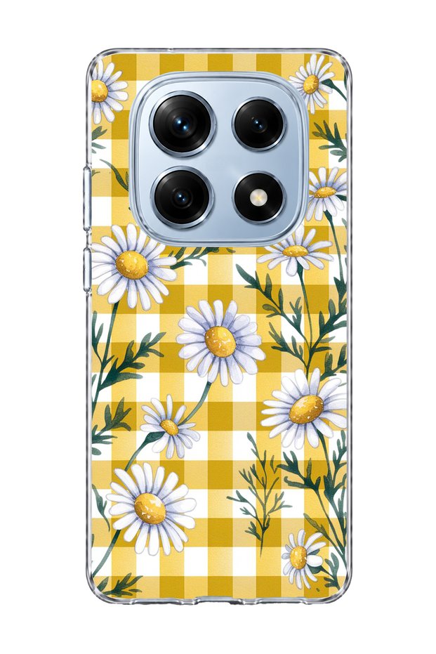 Redmi Note 14 Pro 4g Compatible Daisy Yellow Plaid Printed Transparent Phone Case