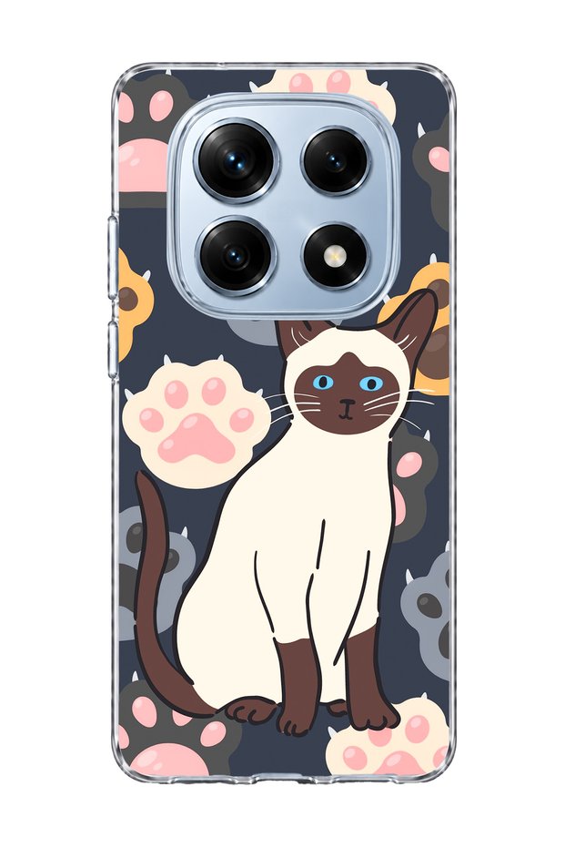 Redmi Note 14 Pro 4g Compatible Transparent Phone Case with Siamese Cat Paw Print
