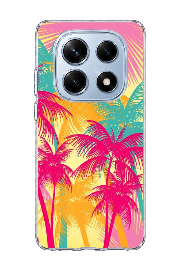 Redmi Note 14 Pro 4g Compatible Pink Yellow Palm Printed Transparent Phone Case