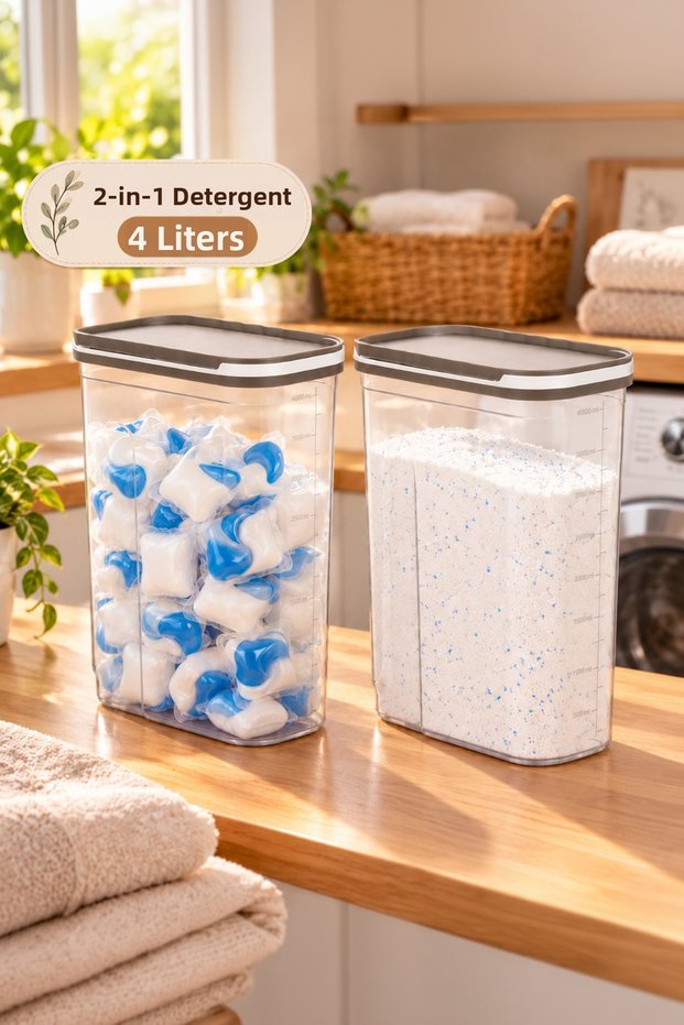1977 Beige 2-Piece 4 Lt Powder and Tablet Detergent Storage Box Storage Container Transparent- Beige