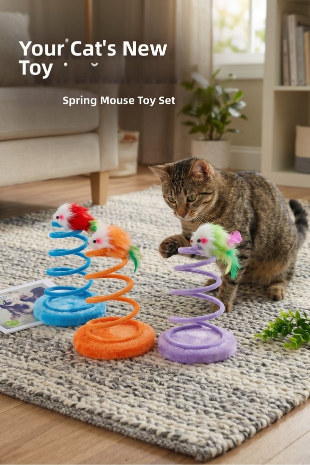 Spring-Loaded Mouse Cat Toy - Interactive Interactive Cat Entertainment Set with Plush Base