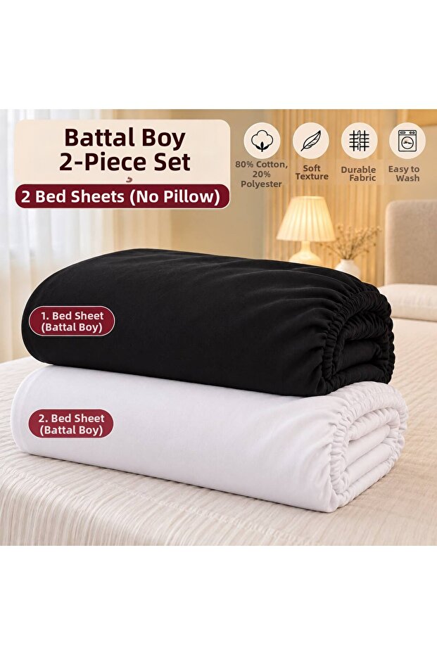 King Size Black and White Bed Sheet Set 2-Piece Elastic Fitted Sheet 80% Cotton
