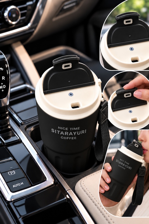 360 ml Stainless Steel Vacuum Thermos Cup – Hot and Cold Beverage Thermos, with Lid and Carrying Strap
