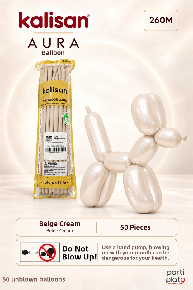 Aura Beige Cream 260m 50-Pack Sausage Modeling Latex Balloon