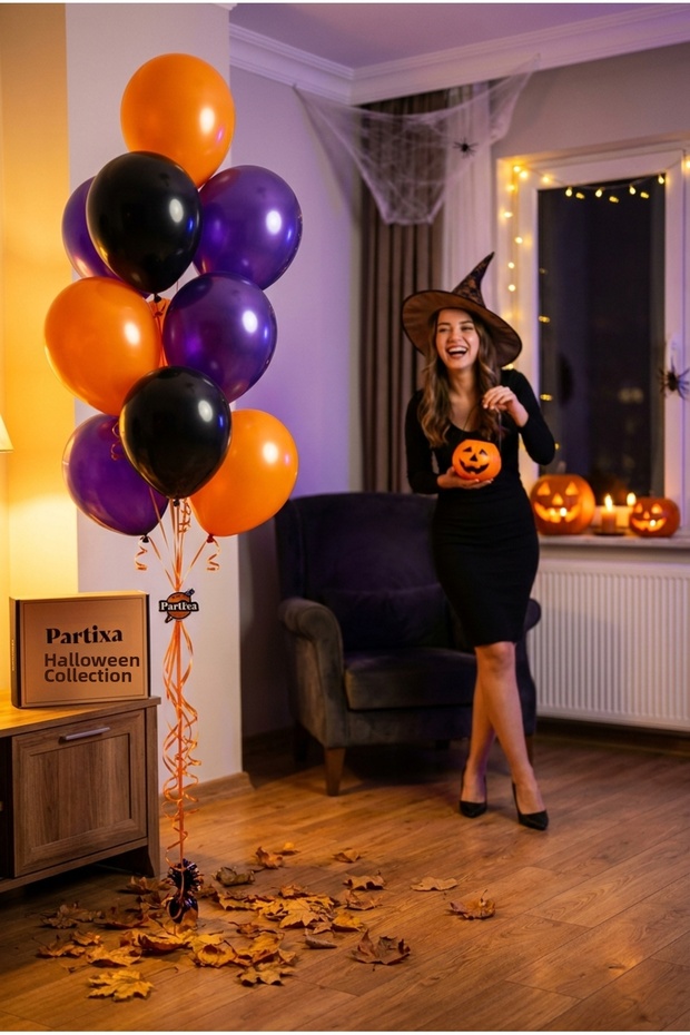 Halloween Mini Latex Balloon Set - 10 Pieces 10-12 Inch (Black, Orange, Purple) | Halloween