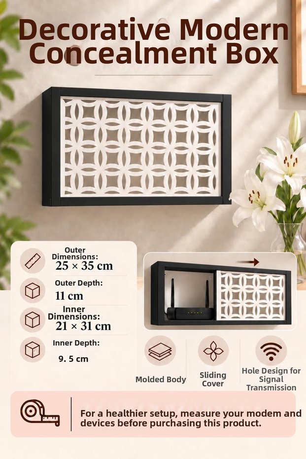 Wall Mountable Decorative Modem-Wifi and Insurance Storage Box 25X35 cm Depth 11 cm