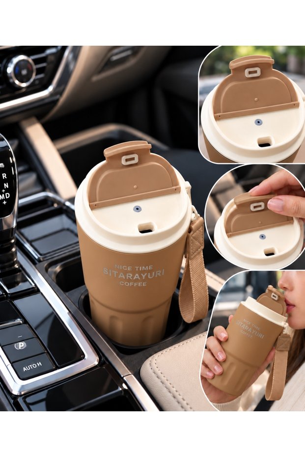360 ml Stainless Steel Vacuum Thermos Cup – Hot and Cold Beverage Thermos, with Lid and Carrying Strap