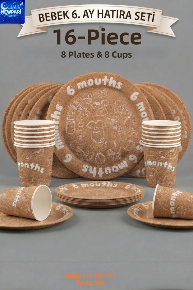 6 Months (6. Moon) Themed Plate and Cup Birthday Party Set (for 8 People) - 8 Plates 8 Cups Birthday Tableware Decoration Concept