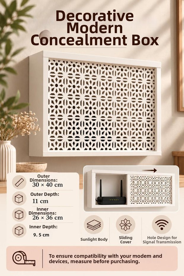 Wall Mountable Decorative Modem-Wifi and Fuse Storage Box 30X40 cm Depth 11 cm