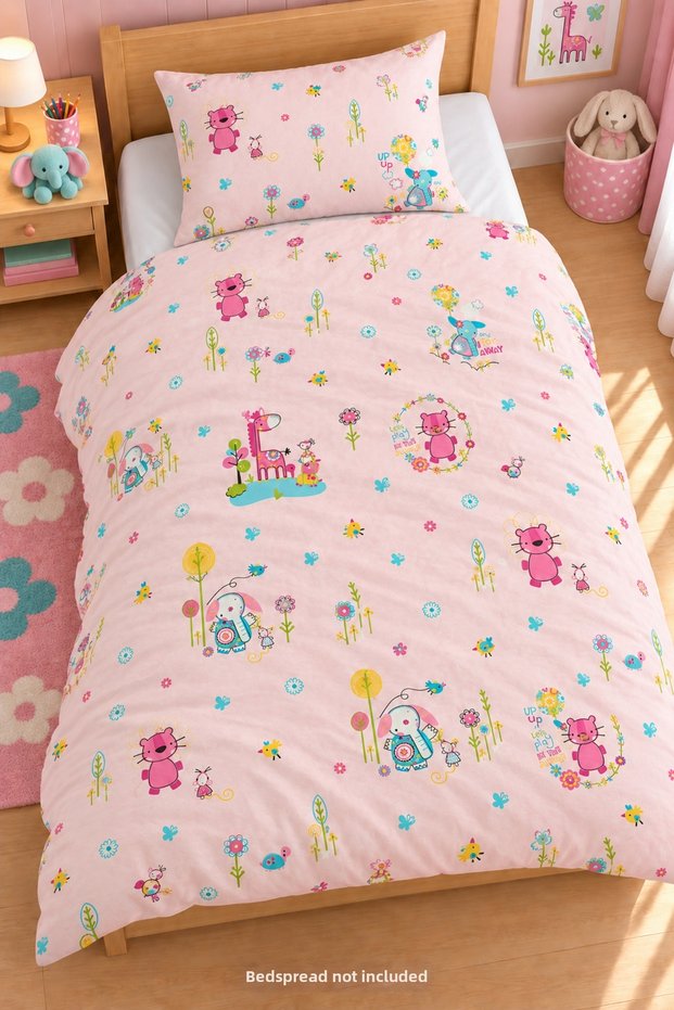 Duvet Cover Set Single Size (Duvet Cover + Pillowcase) Dusty Pink Animals