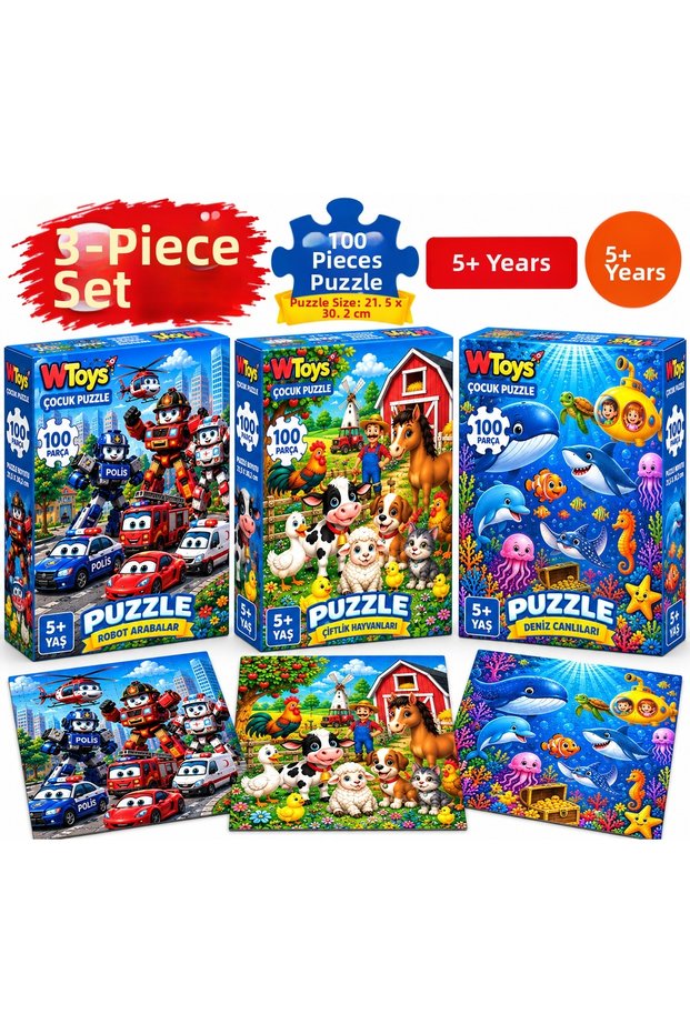 3 Pieces 100 Piece Puzzle Set-3