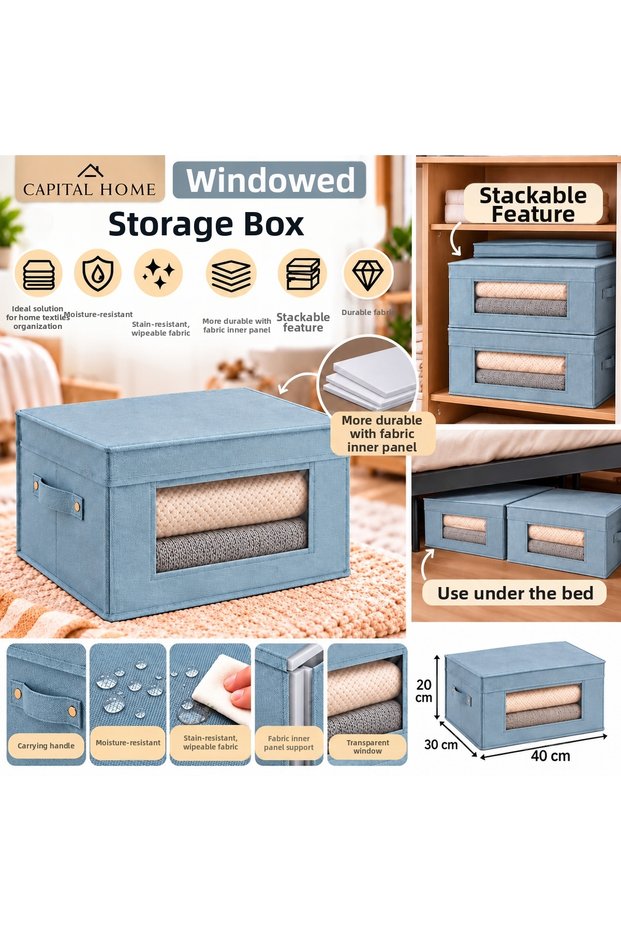 Multipurpose Organizer Bag + Storage Box with Transparent Window + Lid 40 X 30 X 20 cm