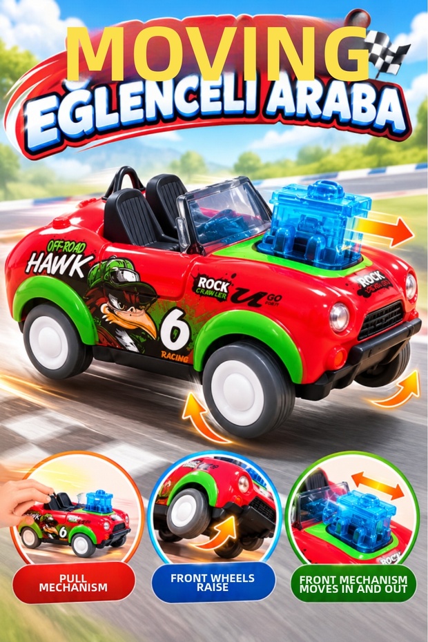 Fun Car Push and Go Mechanism Front Wheels Shield 12 cm Movable Accessory Toy Car