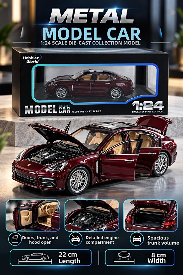 Porsche Panamera 1:24 Diecast Metal Model Car 22 cm Doors Openable Hood and Trunk Openable