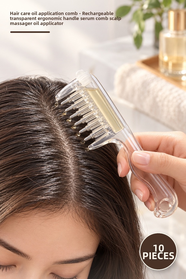 10 Pieces Hair Care Oil Application Comb – Ergonomic Handle Serum Comb with Refillable Transparent Container Scalp Massager Oil Applicator
