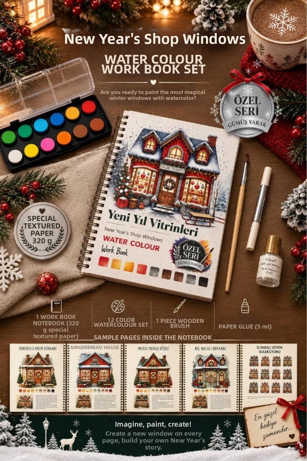 Premium Guided Watercolor Hobby Set Watercolor Workbook Notebook a Paris Cage Imaginary (with Glue, Gilding, Paint Gift)-T1585