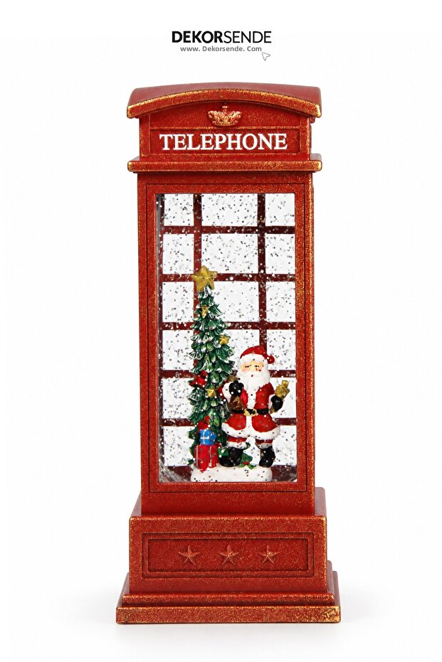 Christmas Snow Globe Santa Claus in the Telephone Booth Model 25 cm