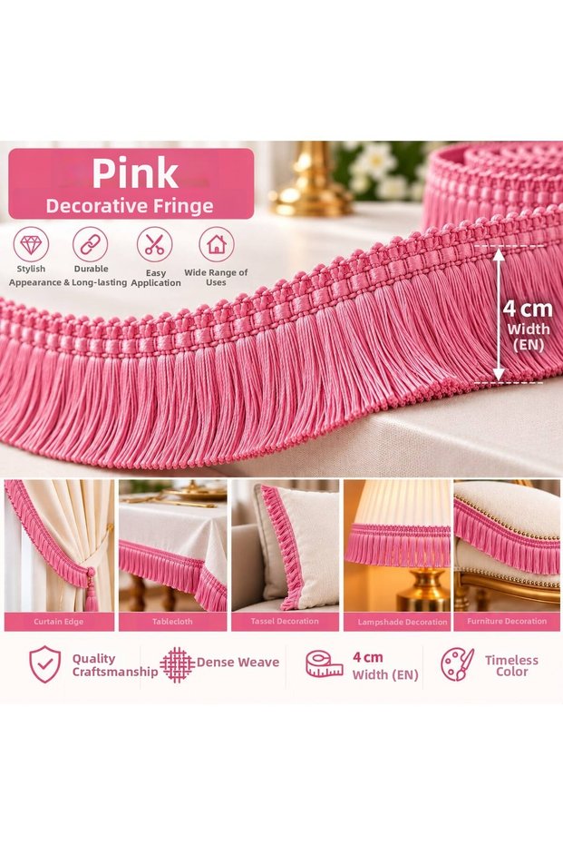 High Quality Rope Fringe Pink Tassel 1 Meter – Decorative Strip, Stylish Design