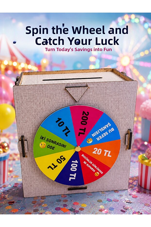 Fun Saving Game for Kids Wooden Piggy Bank with Fortune Wheel Money Saving Box -