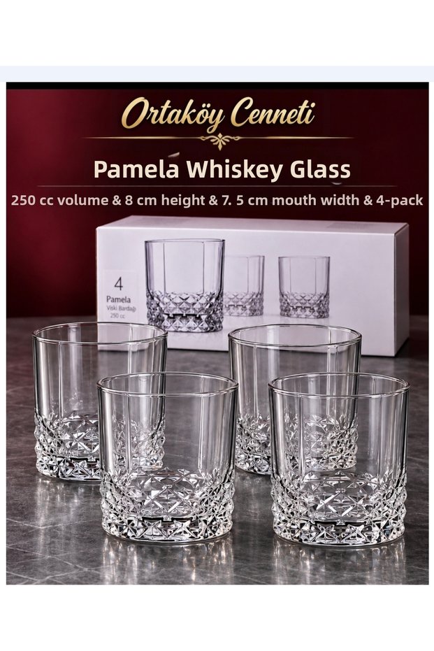 M. Coco Musette Pamela Set of 4 Whiskey Glasses 250 ml Classic 8 cm Height 7 cm Mouth