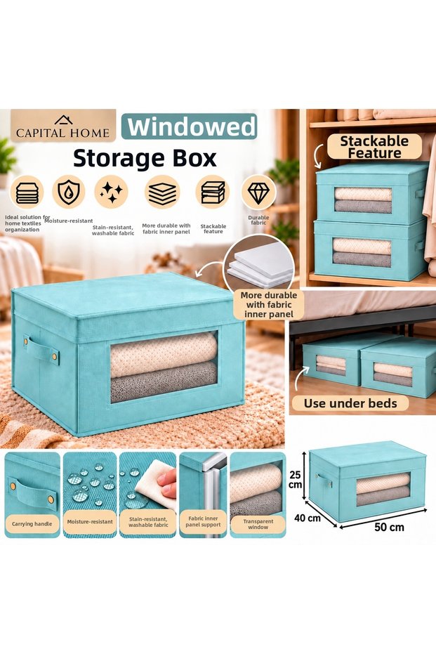 Multipurpose Organizer Bag + Storage Box with Transparent Window + Lid Large Size 50 X 40 X 25 cm