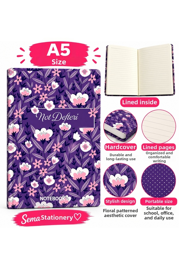 A5 Lined Notebook Hard Cover Patterned Journal Notebook