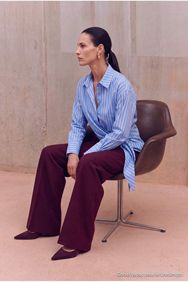 Blue-Multicolor Striped Shirt with Tie Detail Twoaw27Go00126