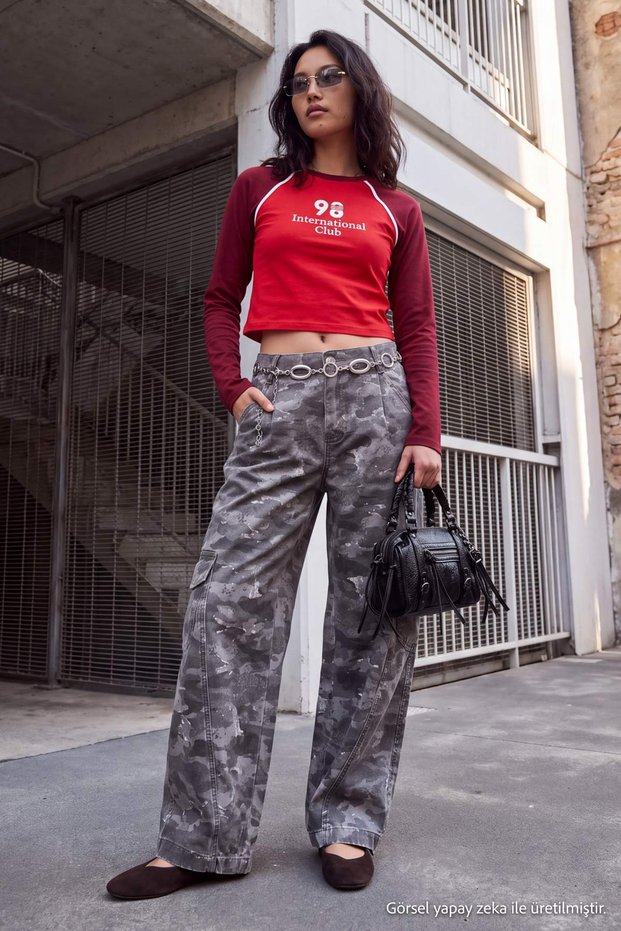 Çok Renkli Kamuflaj Desenli Normal Bel Baggy Jeans TWOAW27JE00321