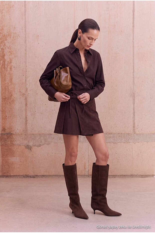 Brown Short / Mini Woven Shirt Dress Twoaw27El00219