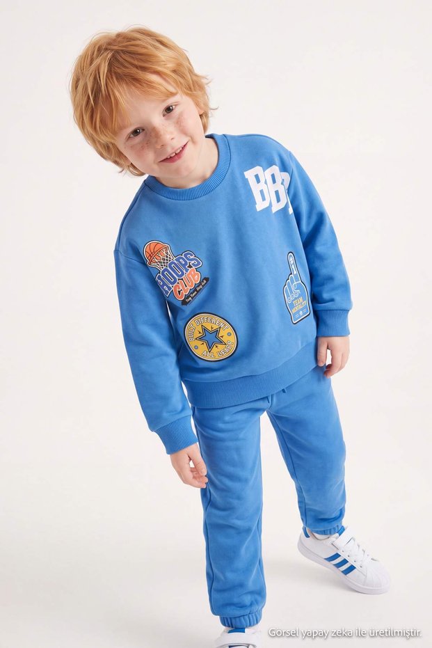 Blue Boy's Printed Knitted Top and Bottom Set Tkdaw27Au00060